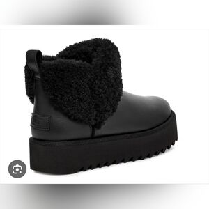 Size. 7  UGG ULTRS. MINI. ALINA Black Shearling Ankle Boots